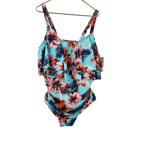 New NWT Catherines Floral One-Piece Ruffle‎ Front Flattering Swimsuit Size 22 - Picture 1 of 9